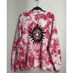 Supernatural Anti Possession Symbol Sweatshirt XL Pink Tie Dye Heavy Blend Goth